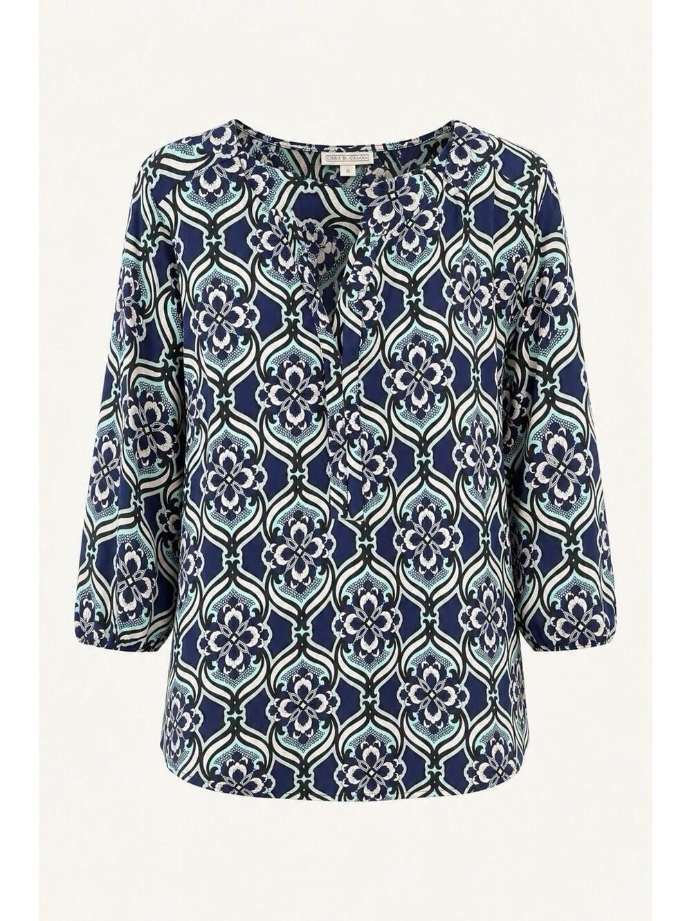 Dana Buchman Women's Tunic Top Geometric Floral Print Pullover Sz M